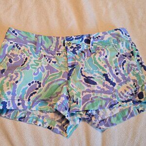Lilly Pulitzer The Walsh Short Blue Green Print Cotton Preppy Resort Size 4 GUC.